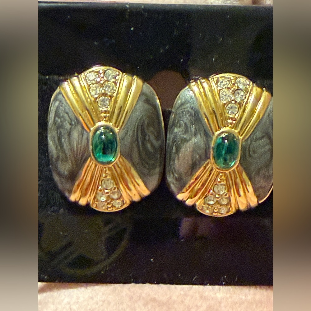 Vintage Kenneth Jay Lane for Avon Green Glass Cabochon Earrings